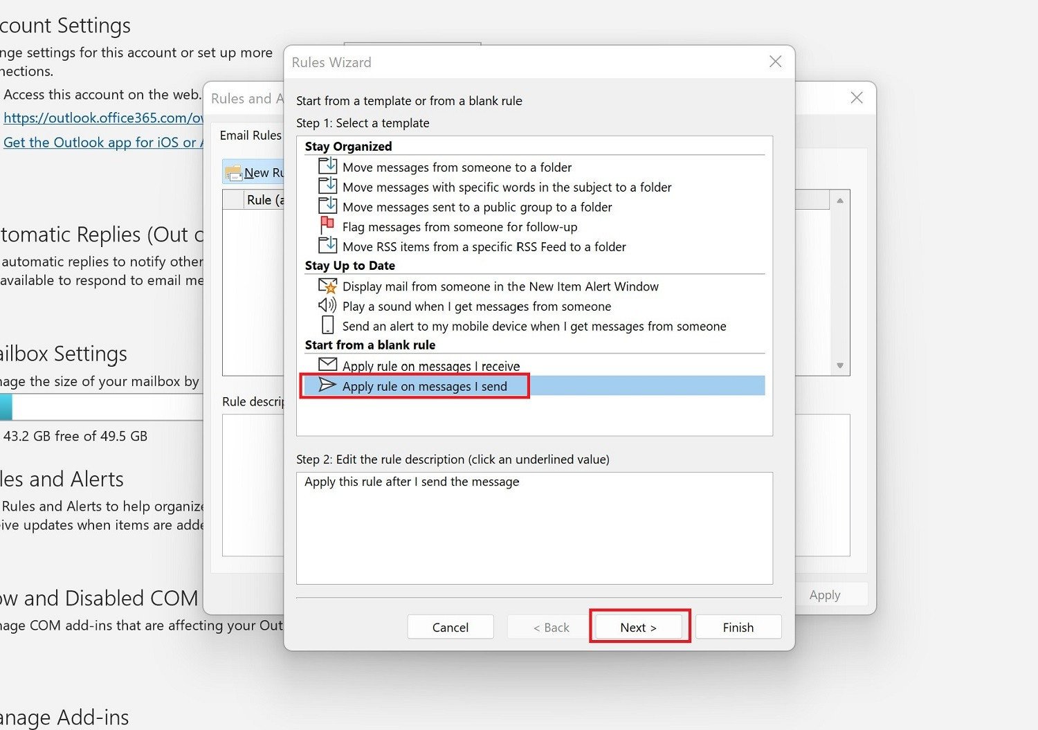 Áp dụng quy tắc cho tin nhắn gửi đi trong Outlook trên MacBook