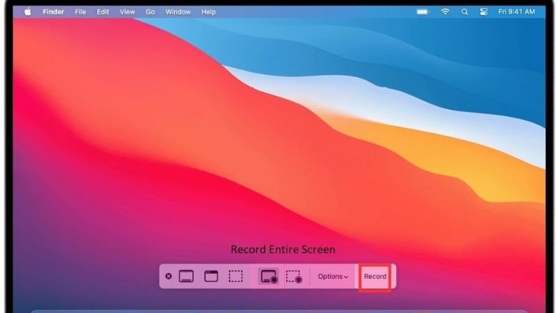Bấm nút Record trên thanh công cụ để bắt đầu quay màn hình Macbook