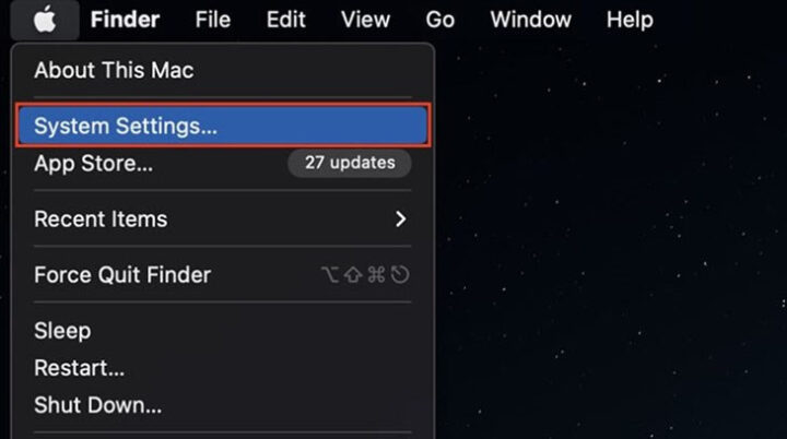 Biểu tượng Cài đặt Hệ thống trong thanh menu MacBook.