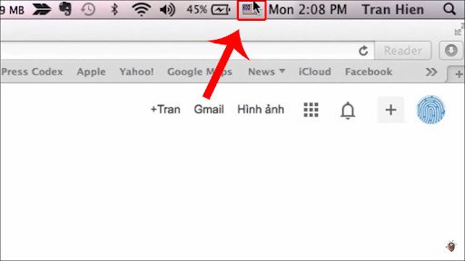 Biểu tượng chuyển đổi bộ gõ trên thanh menu của MacBook Air giúp gõ tiếng Việt