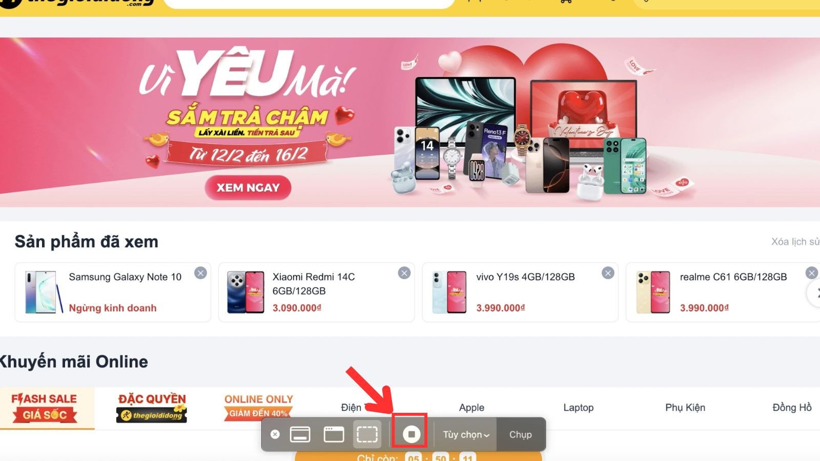 Biểu tượng dừng quay màn hình Macbook hiển thị trên thanh menu