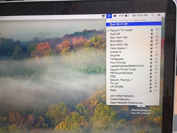 Biểu tượng kết nối wifi trên thanh menu của Macbook Pro