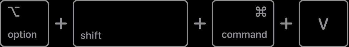 Biểu tượng phím tắt Option Shift Command V để dán và khớp kiểu trên MacBook.