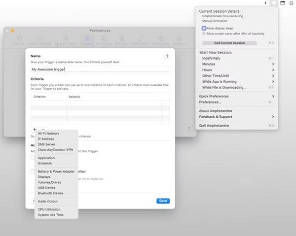 Biểu tượng ứng dụng Amphetamine trên thanh menu, giúp người dùng cài đặt màn hình MacBook luôn sáng linh hoạt