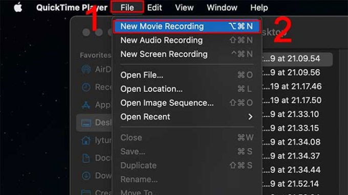 Bước 3: Chọn New Movie Recording trong QuickTime Player để bắt đầu chia sẻ màn hình iPhone có dây.