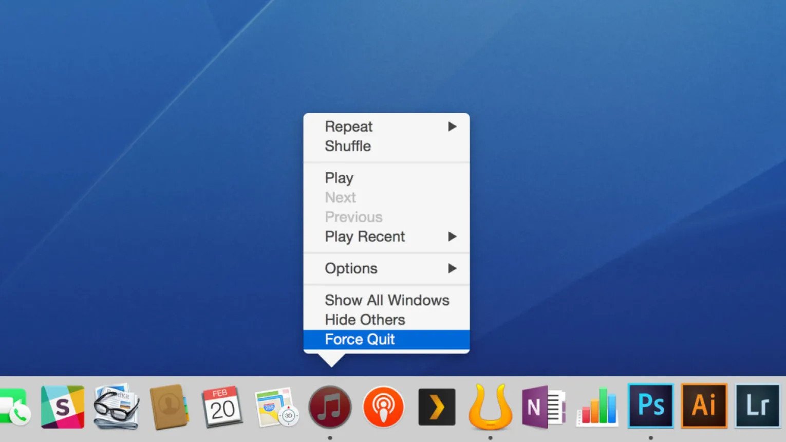 Buộc thoát ứng dụng từ Dock bằng cách giữ Option và click chuột phải