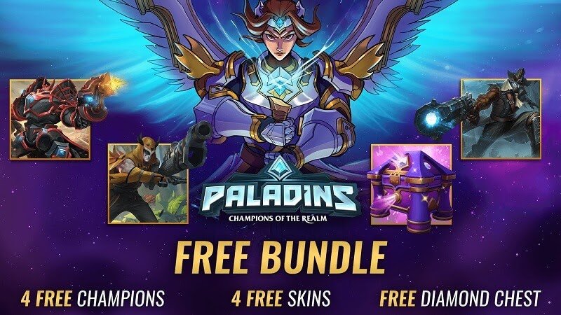 Các nhân vật hoạt hình đầy màu sắc trong Paladins, một game bắn súng đồng đội nổi tiếng.