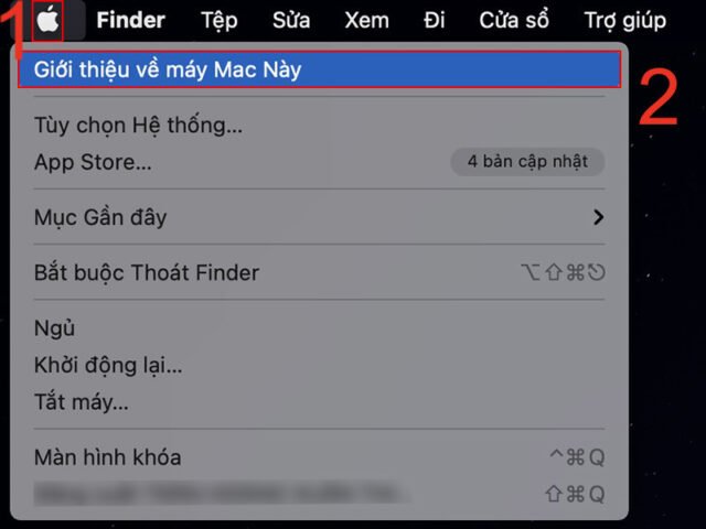Cách kiểm tra cấu hình MacBook: Nhấn biểu tượng Apple và chọn Giới thiệu về máy Mac Này