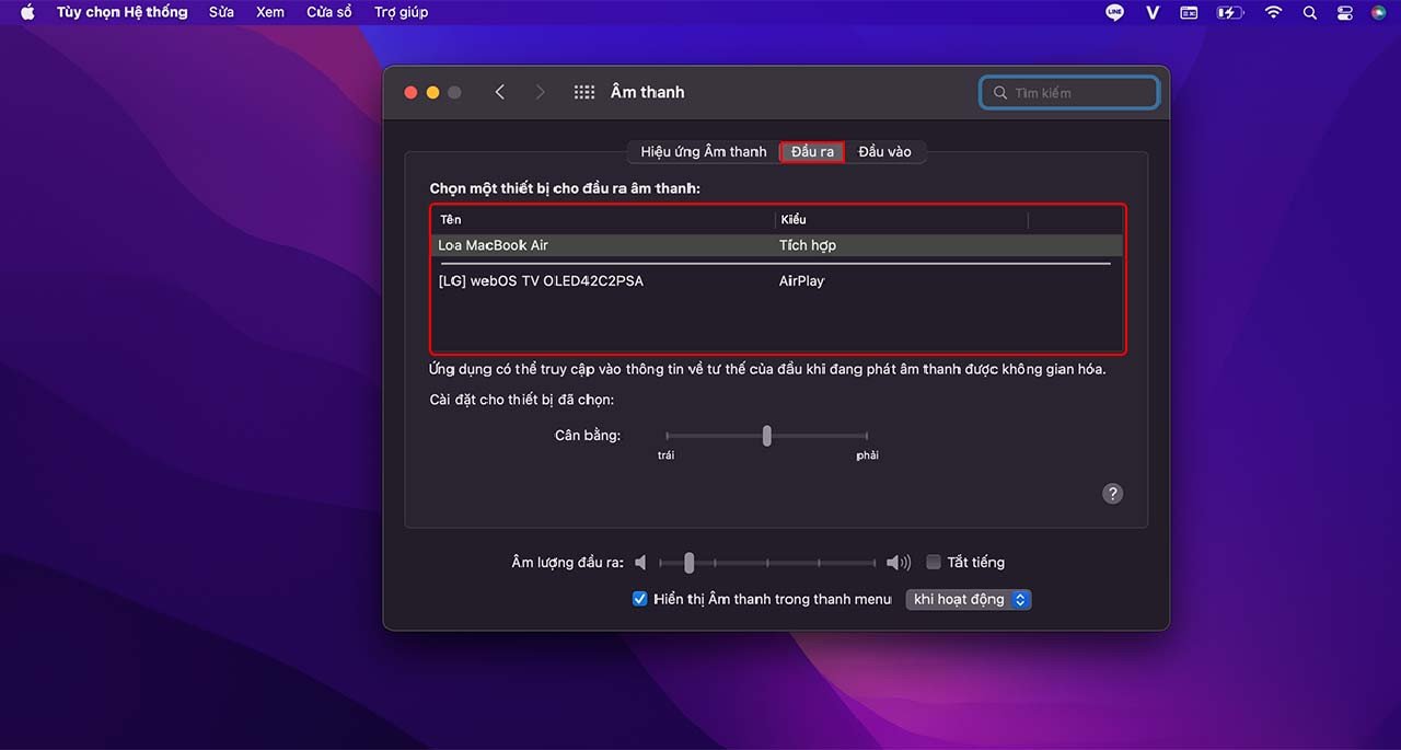 Cài đặt Âm thanh MacBook, kiểm tra đầu ra tai nghe Bluetooth