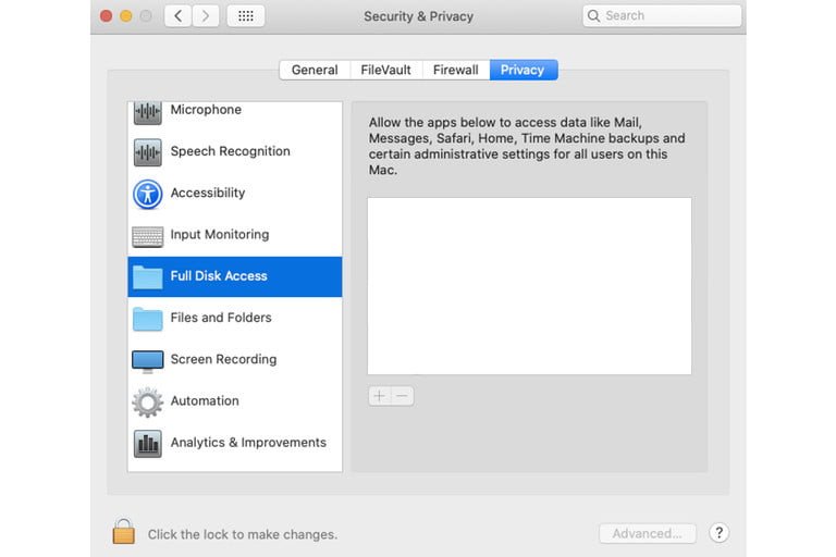 Cài đặt Full Disk Access trên MacBook, nơi kiểm tra quyền truy cập của ứng dụng