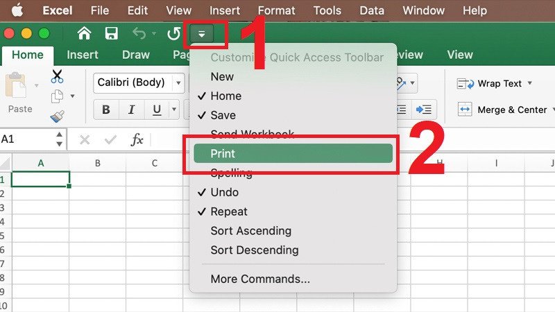 Cài đặt in trong Microsoft Excel trên Macbook