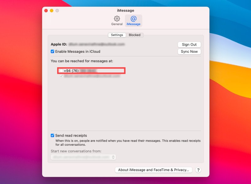 Cài đặt ngắt nhận tin nhắn iMessage từ iPhone trên MacBook