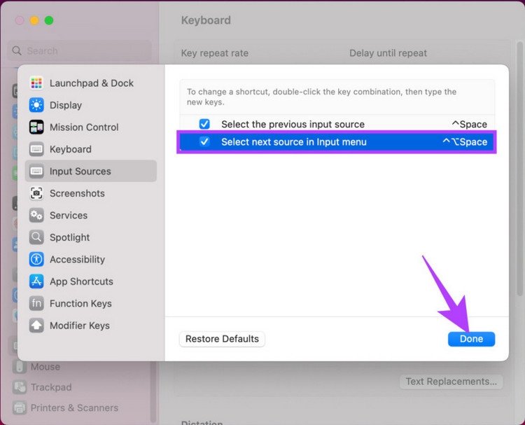 Cấu hình phím tắt thay đổi ngôn ngữ trên MacBook trong Input Sources
