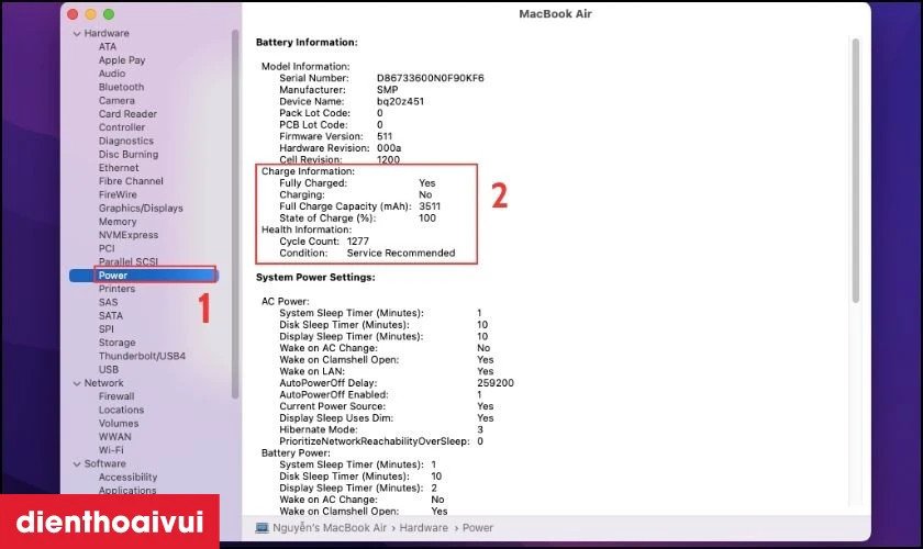 Chi tiết thông số và tình trạng pin của MacBook Air 2013 trong System Report