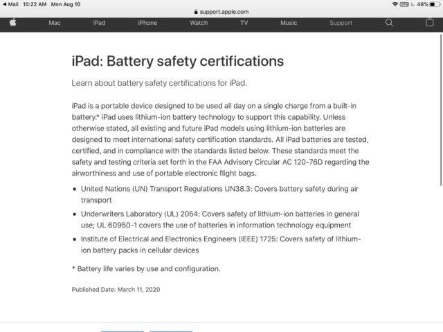 Chính sách vận chuyển hàng không cho thiết bị Apple có pin lithium