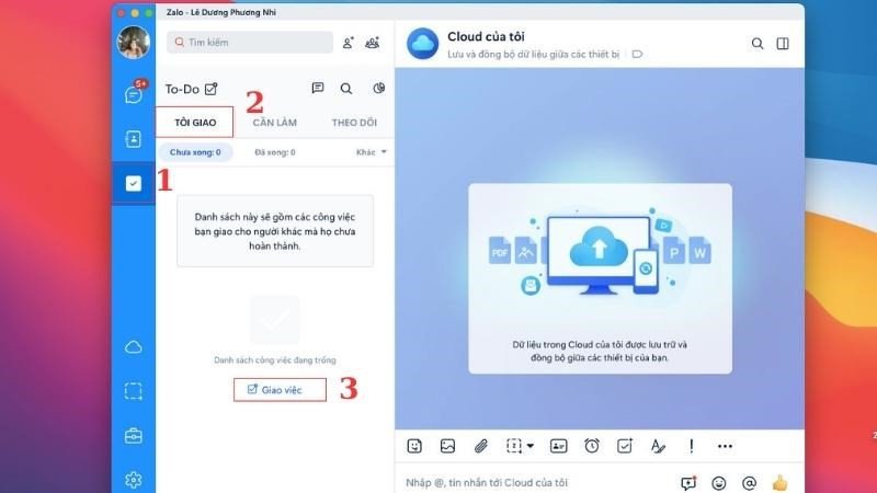 Chọn biểu tượng ghi chú để giao việc và lên kế hoạch trên Zalo MacBook