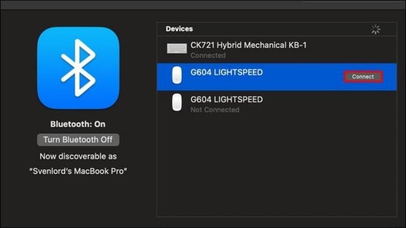 Chọn "Connect" để hoàn tất kết nối chuột Bluetooth Logitech với MacBook của bạn