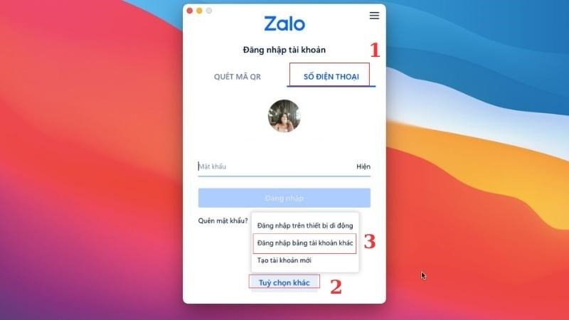 Chọn đăng nhập Zalo trên thiết bị di động từ MacBook