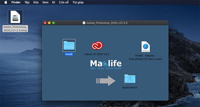 Chọn file 'Install' để bắt đầu quy trình cài đặt Photoshop trên MacBook
