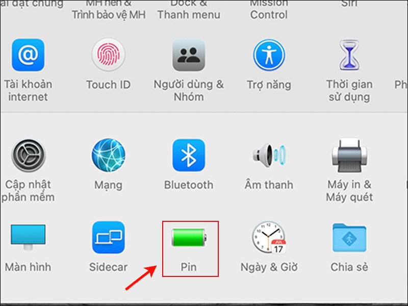 Chọn mục Pin trong Tùy chọn Hệ thống để xem trạng thái pin MacBook