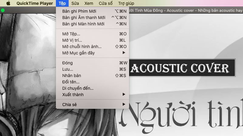 Chọn New Screen Recording trong menu File của QuickTime Player để bắt đầu record trên Macbook có tiếng