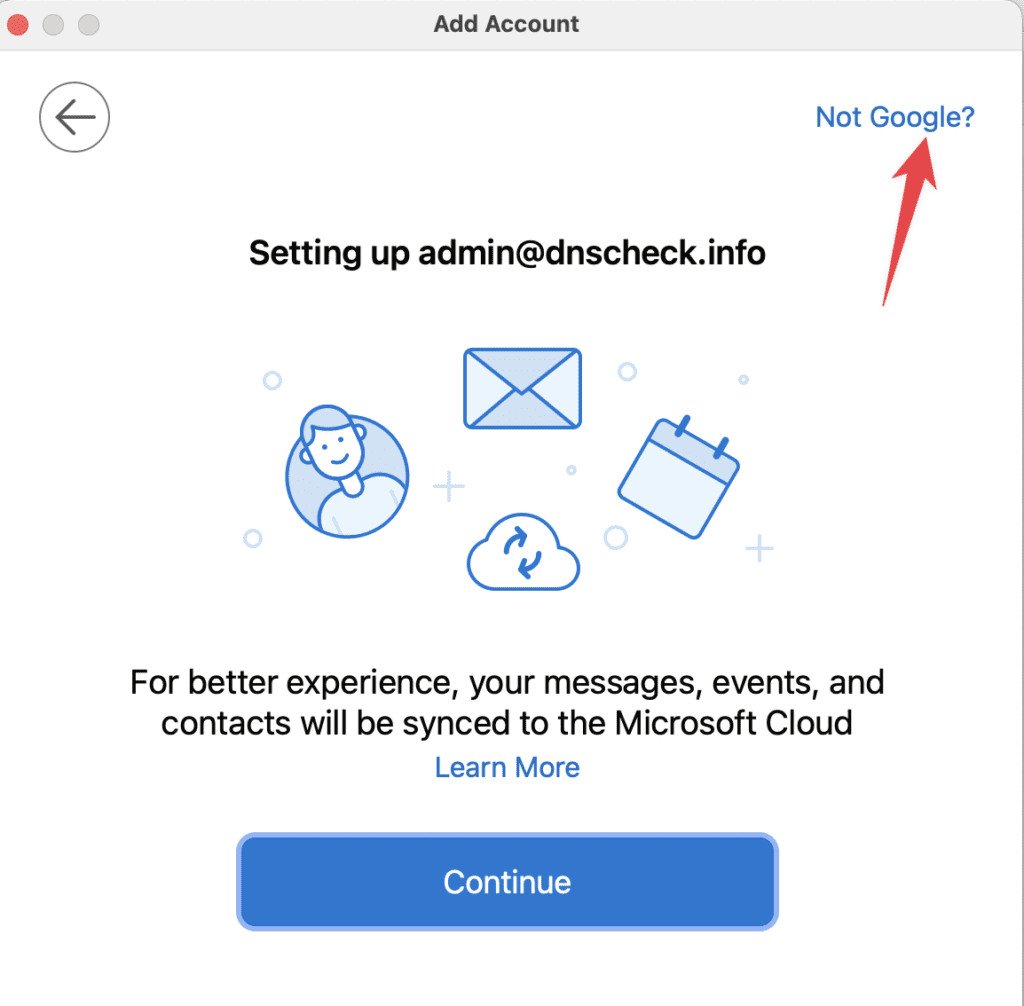 Chọn "Not Google" khi thêm tài khoản Outlook