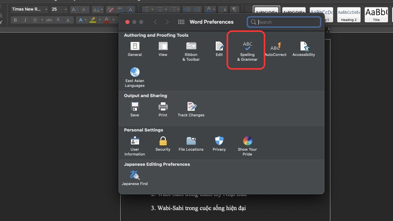 Chọn Spelling &amp; Grammar để kiểm tra lỗi chính tả trên MacBook