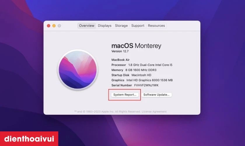 Chọn System Report để kiểm tra tình trạng pin MacBook Air 2013
