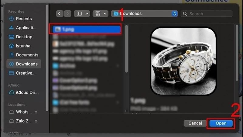 Chọn tệp hình ảnh cần gửi qua Zalo trên MacBook