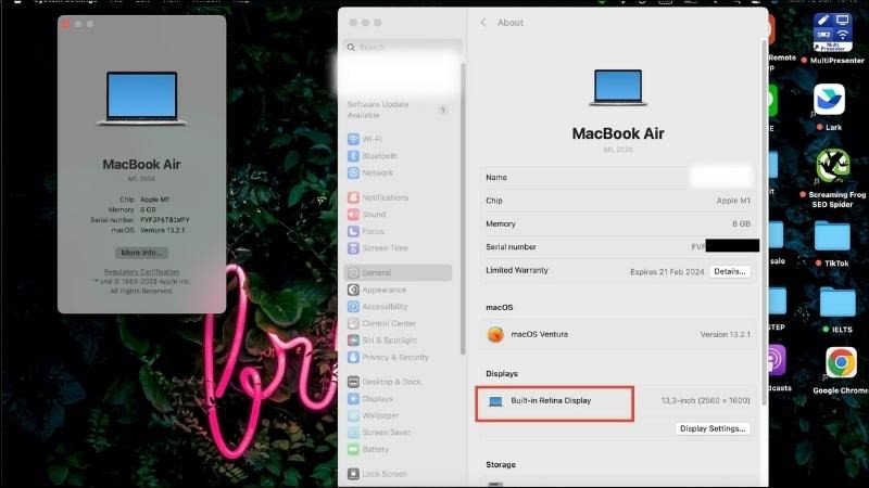 Chọn Tổng quan và quan sát dòng chữ Built-in Retina Display để xác nhận màn hình Retina