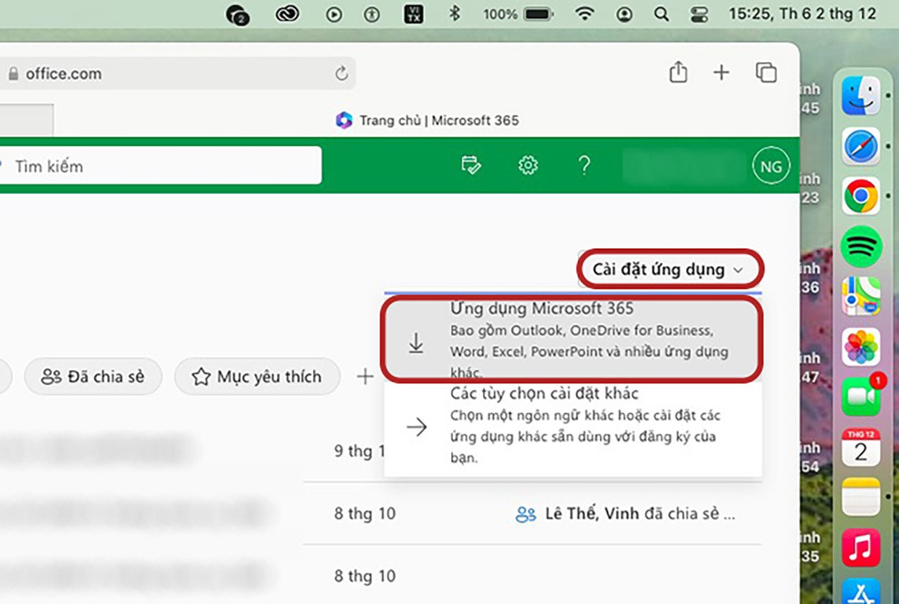Chọn tùy chọn cài đặt ứng dụng Microsoft 365 sau khi đăng nhập thành công