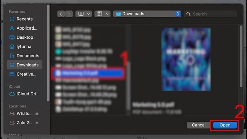 Chọn và mở tệp tài liệu để gửi qua Zalo trên MacBook