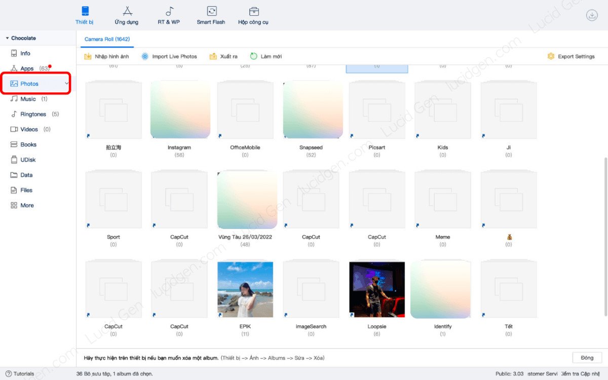 Chức năng nhập ảnh Live Photos của 3uTools, cho phép cài hình nền động cho iPhone từ MacBook.