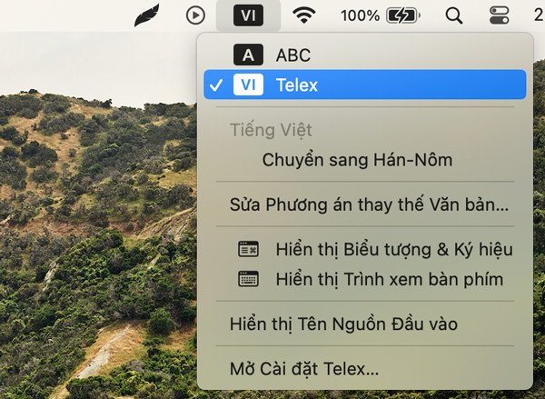Chuyển đổi nhanh chóng kiểu gõ Telex từ thanh menu MacBook