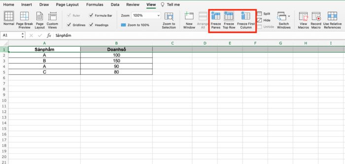 Cố định cột đầu tiên trong Excel trên MacBook