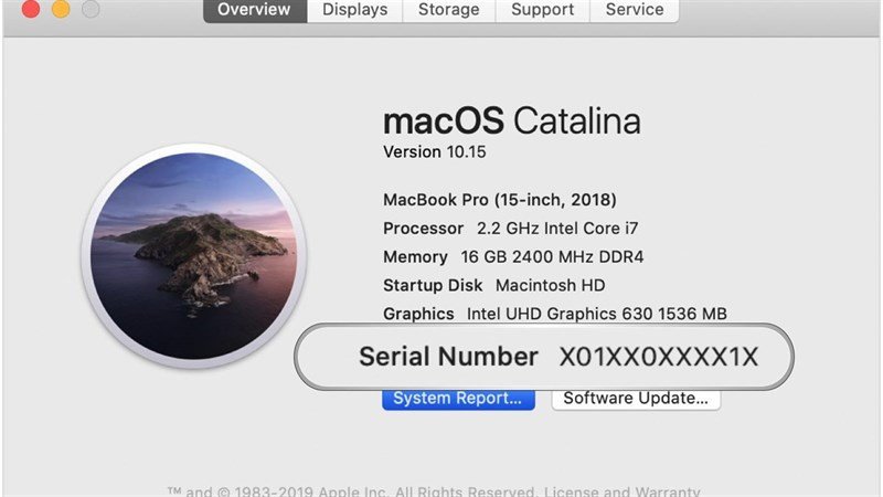 Cửa sổ "About This Mac" hiển thị thông tin cấu hình và mã Serial của Macbook M1.