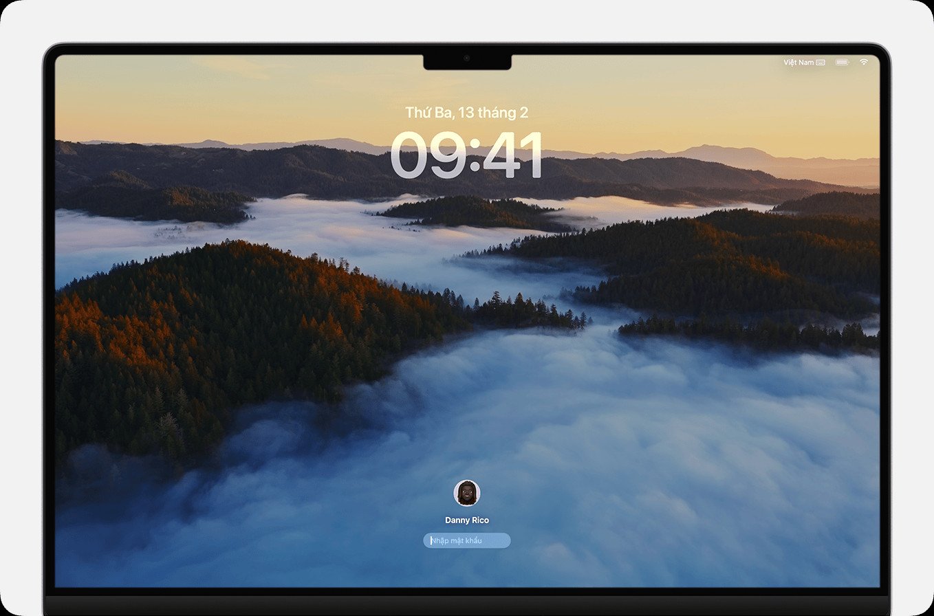 Cửa sổ đăng nhập người dùng macOS Sonoma