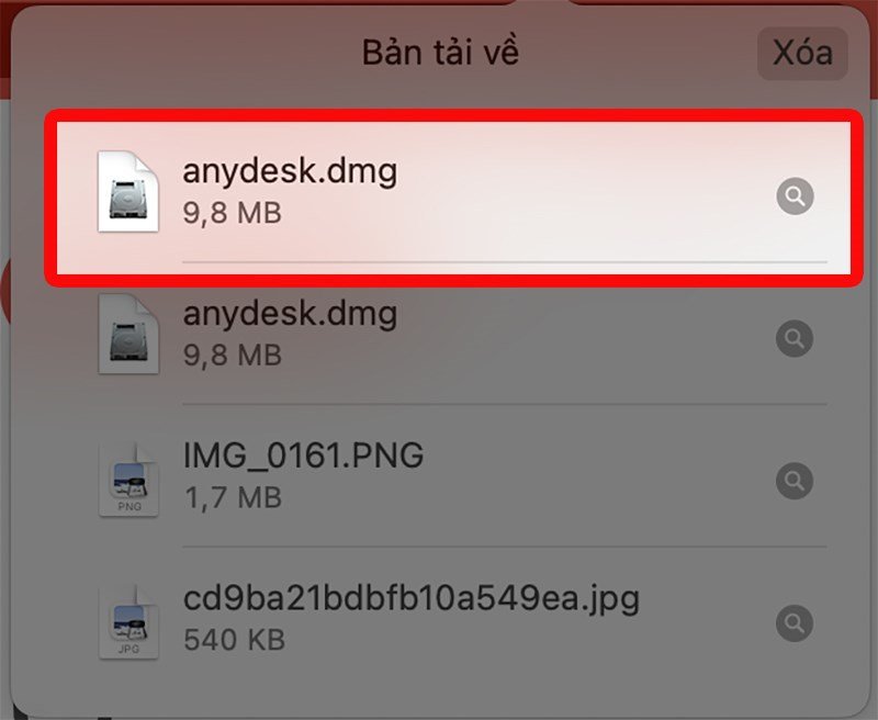 Cửa sổ Finder hiển thị file cài đặt AnyDesk.dmg sau khi tải về trên MacBook