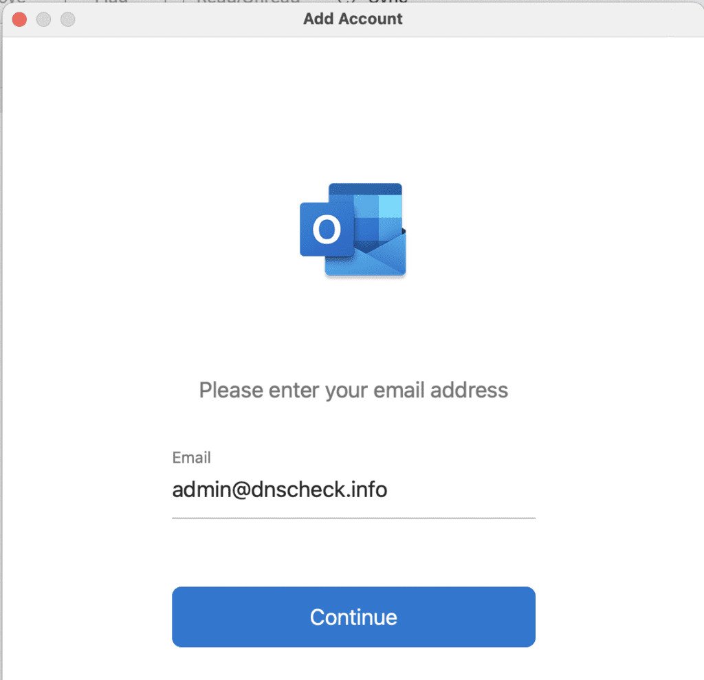 Cửa sổ thêm tài khoản email vào Outlook trên Mac
