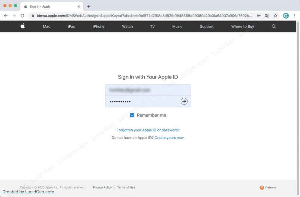 Đăng nhập bằng Apple ID và mật khẩu để kiểm tra thông tin MacBook