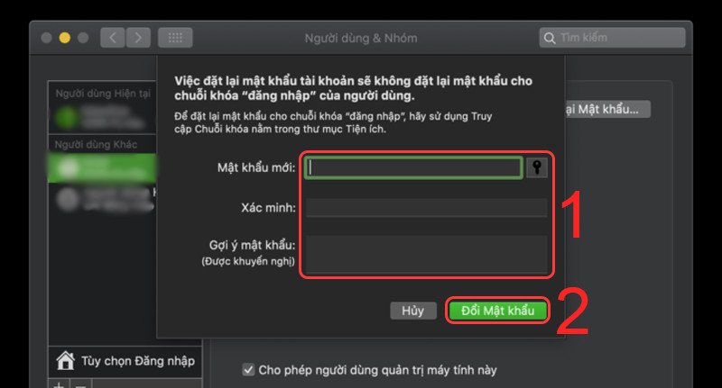 Đặt lại mật khẩu cho tài khoản bị khóa mật khẩu MacBook Pro từ tài khoản quản trị khác