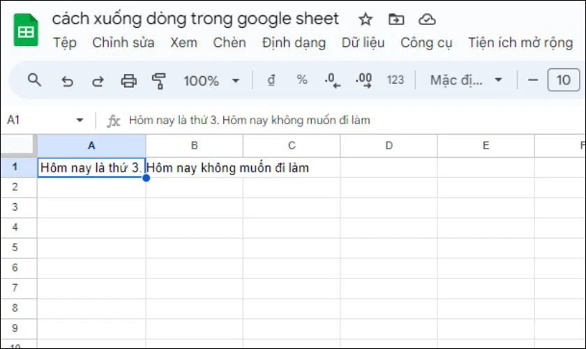 Di chuyển đến ô chứa nội dung mà bạn muốn xuống dòng