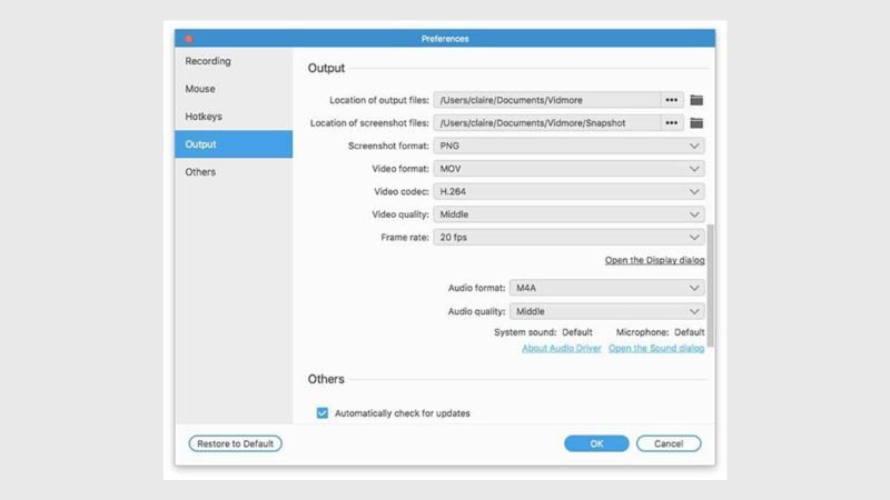 Điều chỉnh các thông số chất lượng và định dạng video ghi màn hình