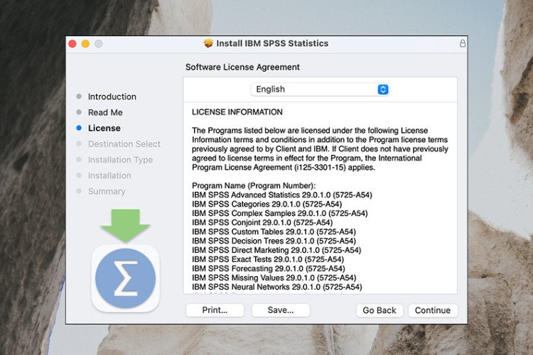 Đồng ý với điều khoản sử dụng phần mềm SPSS để tiếp tục cài đặt