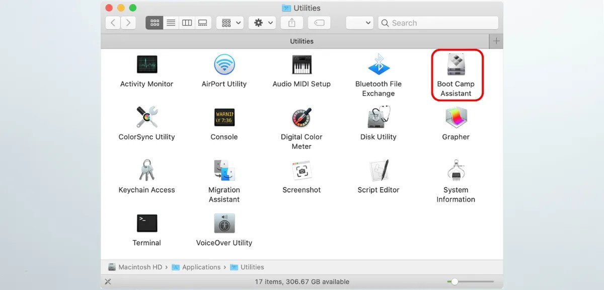 Giao diện Boot Camp Assistant trên MacBook Intel