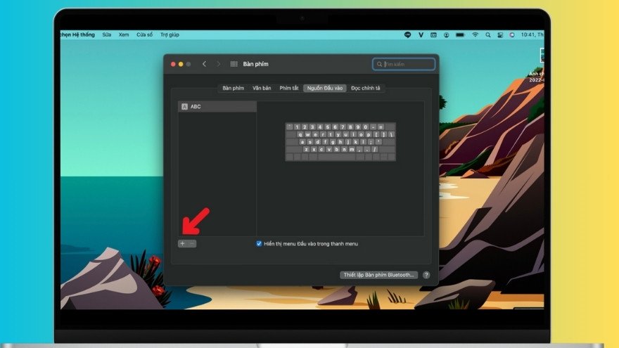 Giao diện cài đặt Bàn phím (Keyboard) và Nguồn đầu vào (Input Sources) để thêm bộ gõ Telex trên MacBook.