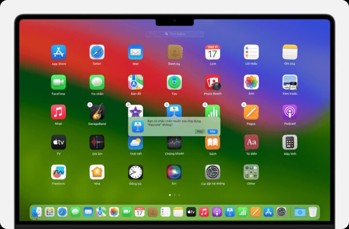 Giao diện Launchpad trên Macbook hiển thị nút xóa ứng dụng tải về