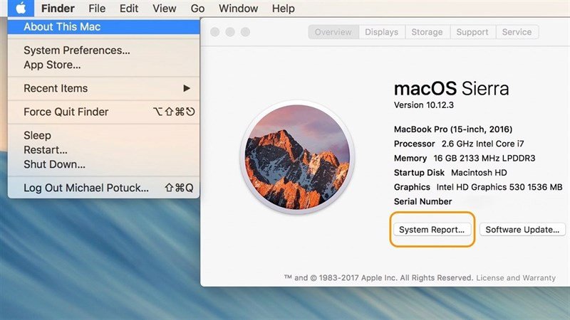 Giao diện macOS với biểu tượng quả táo, bước đầu để kiểm tra About This Mac trên Macbook M1.