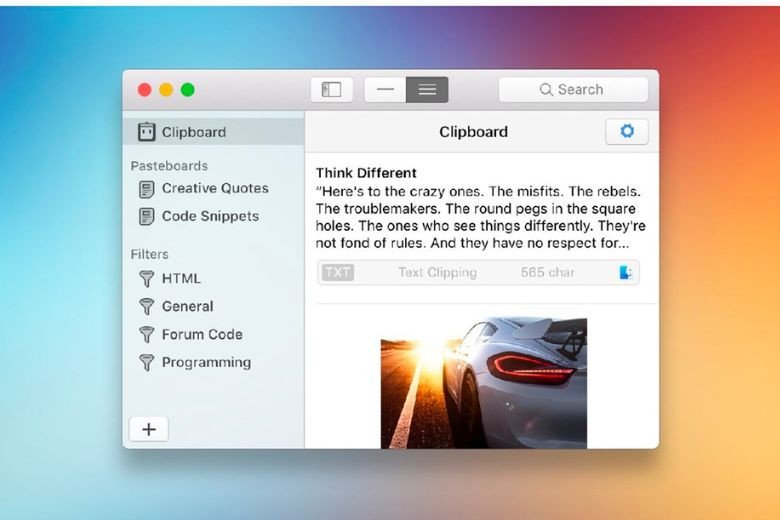 Giao diện một trình quản lý clipboard trên macOS hiển thị danh sách các mục đã sao chép