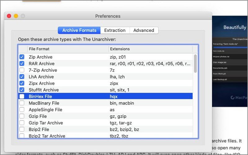 Giao diện phần mềm giải nén The Unarchiver trên MacBook